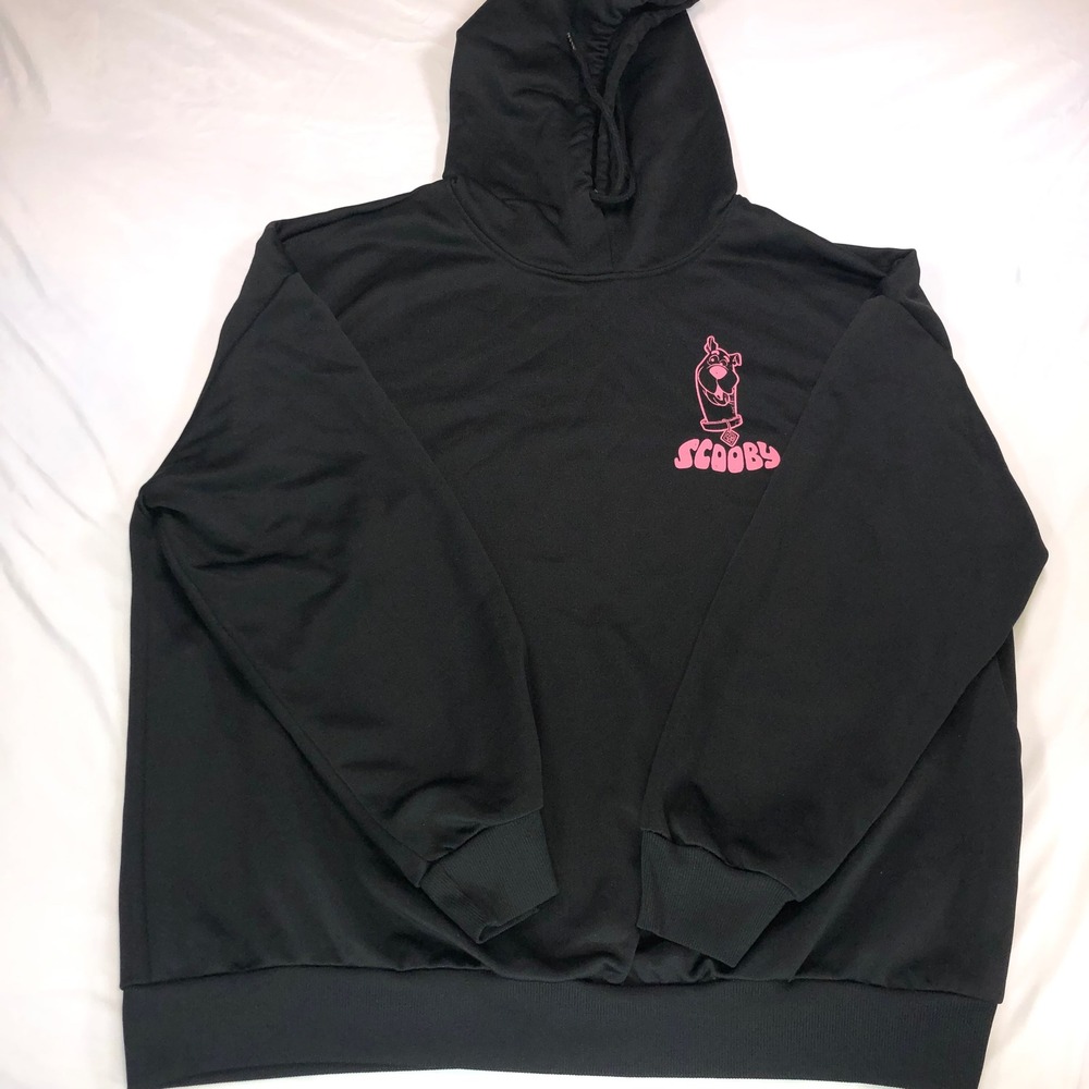 Scooby-Doo Black Pink Heart Graphic Hoodie Polyester Pullover XL